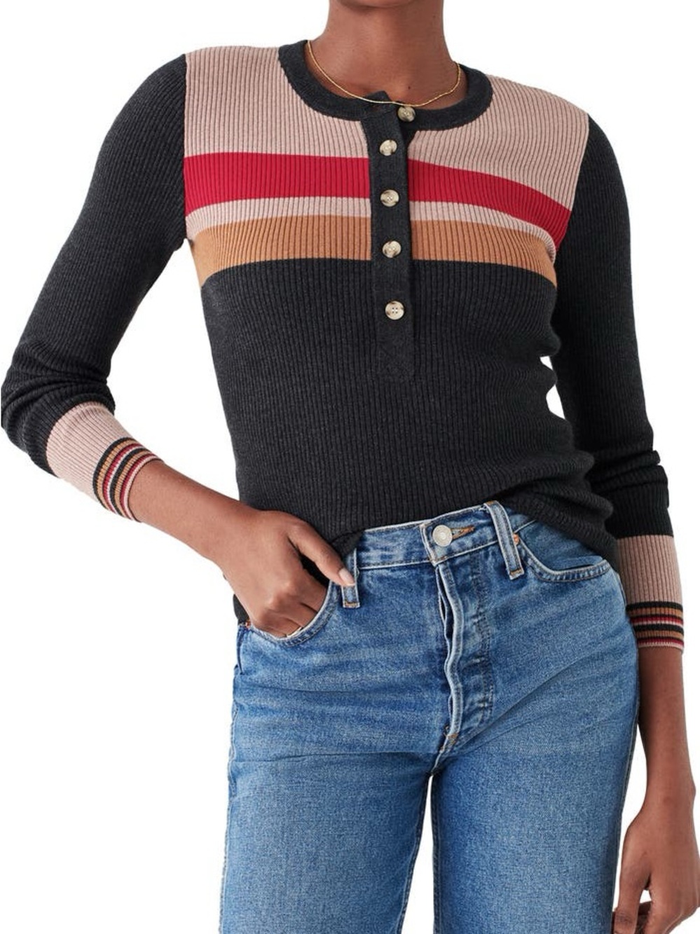 Faherty Mikki Henley Sweater NWT Organic Cotton Cashmere Blend Stripe Small